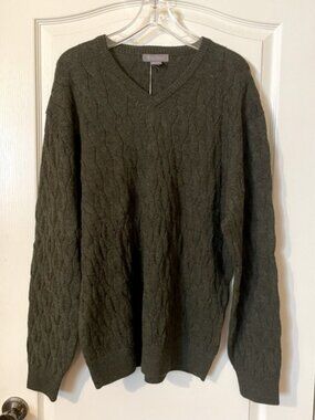 Daniel Cremieux 100% Alpaca Wool Cable Knit Fisherman Sweater Mens XL Green Peru